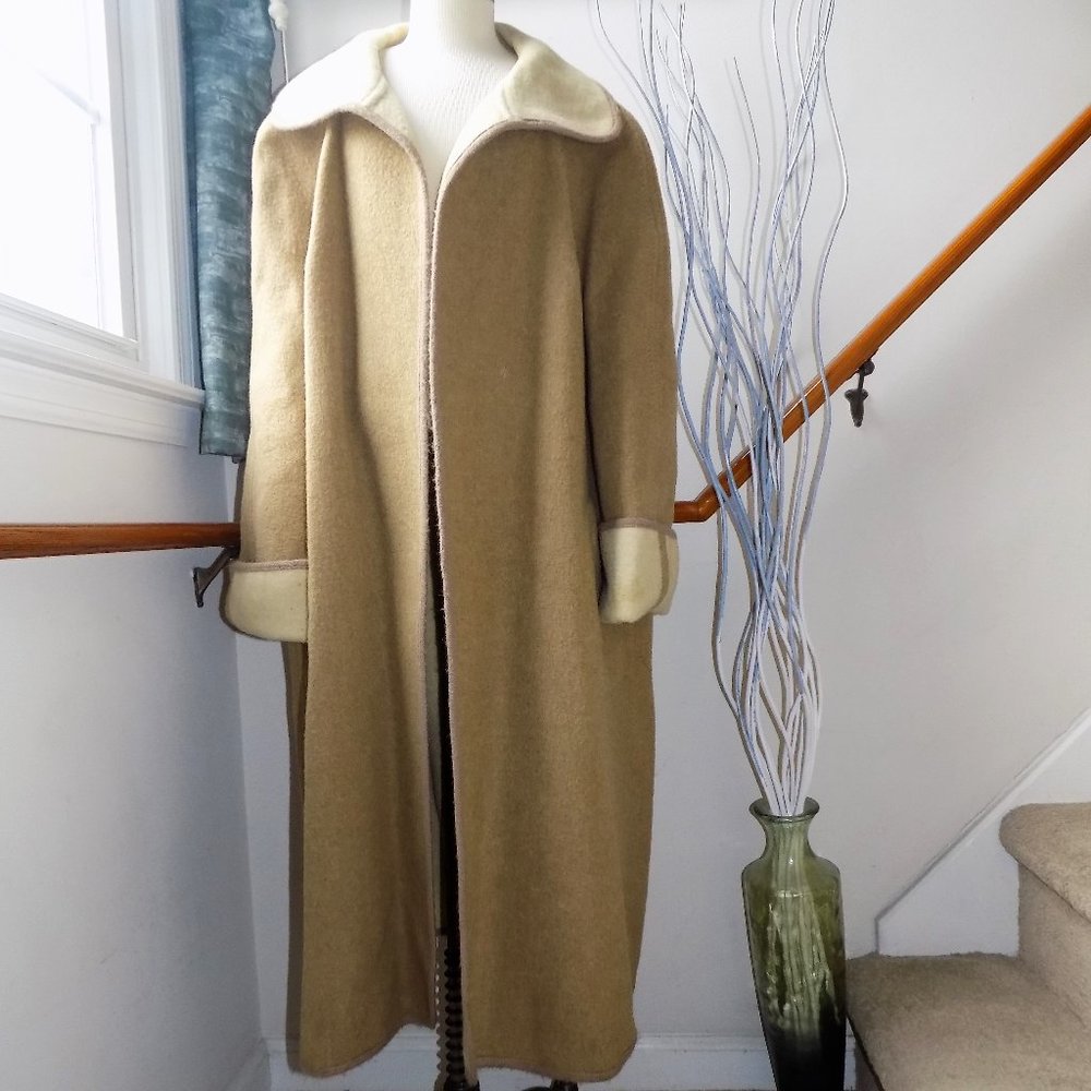 Vintage Beige and Cream Swing Coat Women's Plus Size 1X-XXL